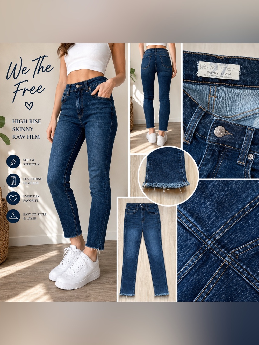 We The Free Skinny Jeans Raw Hem Dark Wash Women’s Denim